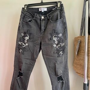 Velvet Heart Embroidered Black Denim